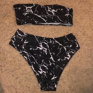 Black marble Bandeau bikini